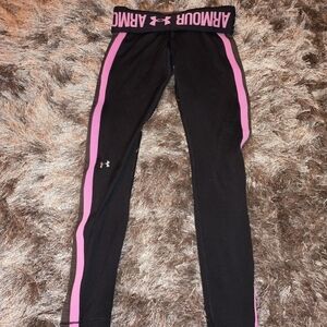 Under Armour Kids' Leggings in Black with Pink Stripes